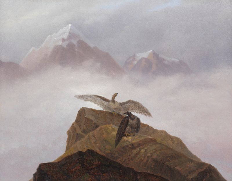 Fantasy of the Alps by Carl Gustav Carus, oil on canvas depicting majestic snow-capped mountains.