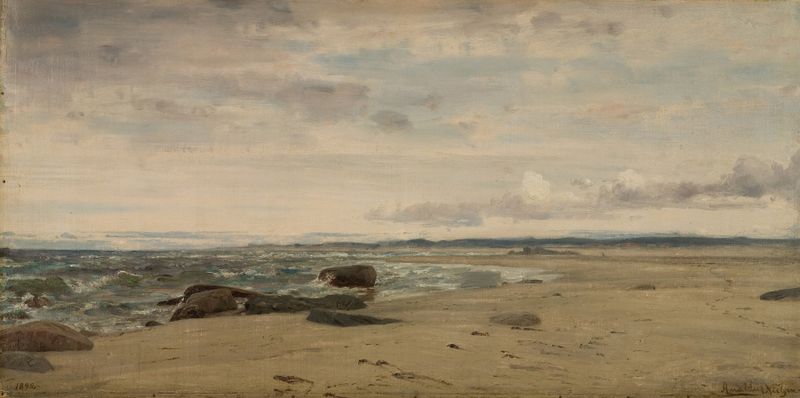 Jærsand de Amaldus Nielsen, pintura al óleo que muestra un paisaje sereno con arena y mar.