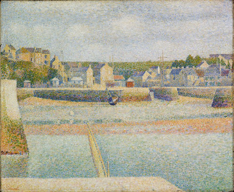 Port-en-Bessin, The Outer Harbor by Georges Seurat, oil painting of a serene marine landscape.