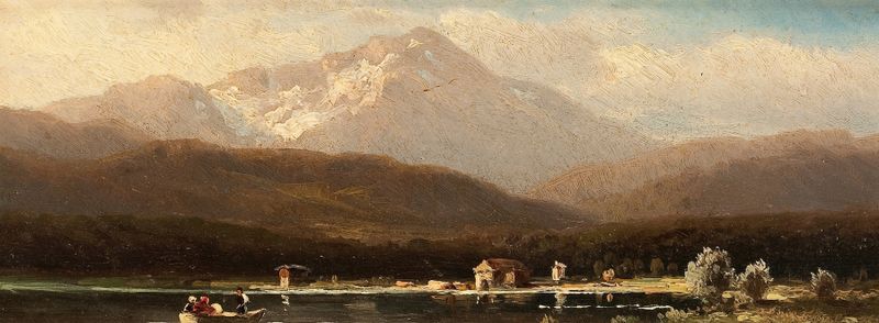 Scenic View of Lake Ammersee by Hugo Ullik, oil on canvas depicting a tranquil lake landscape