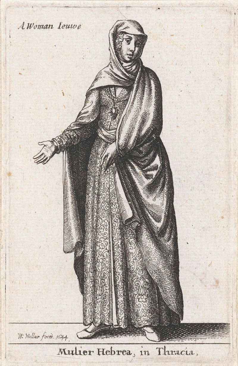 Retrato de una mujer en ricos tejidos, grabado de Wenceslaus Hollar