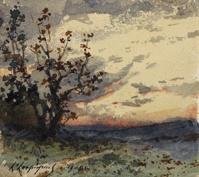 Paysage au crépuscule, pintura a óleo de Henri-Joseph Harpignies que retrata uma paisagem ao crepúsculo com árvores.