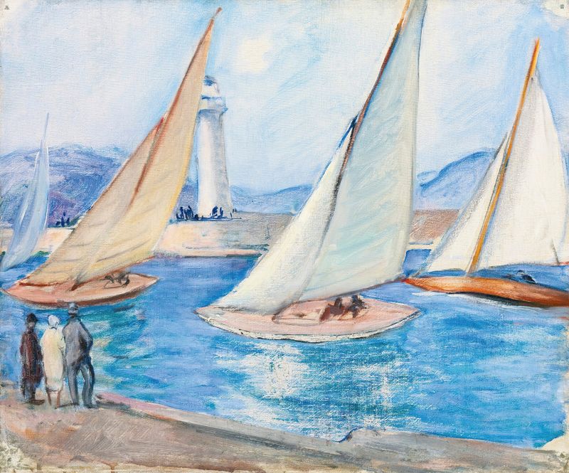 Escena marina que representa una regata en St. Tropez de Henri Lebasque, pintura al óleo