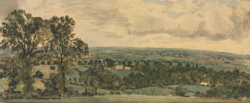 Paisagem de John Constable, pintura a óleo que mostra um claro sereno sob um céu tempestuoso.