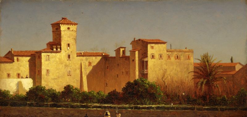 Villa Malta, Rome by Sanford Robinson Gifford, oil painting depicting a serene river landscape.