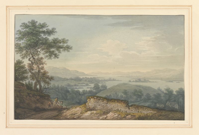 Vista da paisagem de Windermere e Great Island por Joseph Farington, meio desconhecido