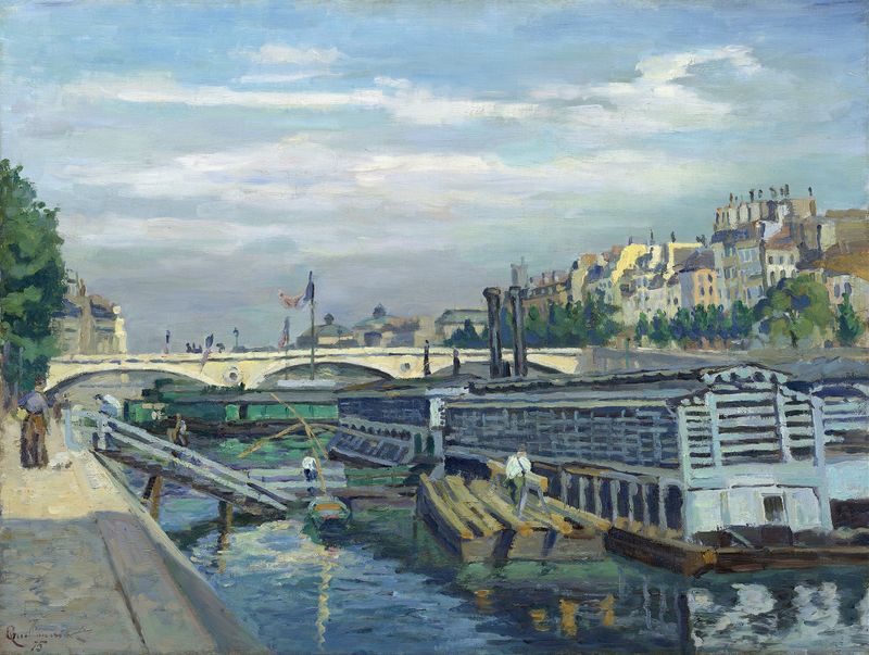 El Puente de Luis Felipe, pintura al óleo de Armand Guillaumin, que representa un río al atardecer con reflejos.