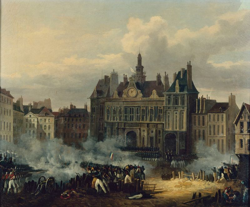Cena histórica de uma revolução, pintura a óleo de Hippolyte Lecomte