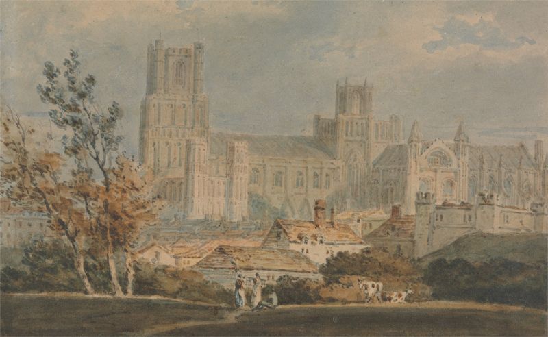 Catedral de Ely, pintura al óleo de Joseph Mallord William Turner, con arquitectura gótica y un cielo dramático.