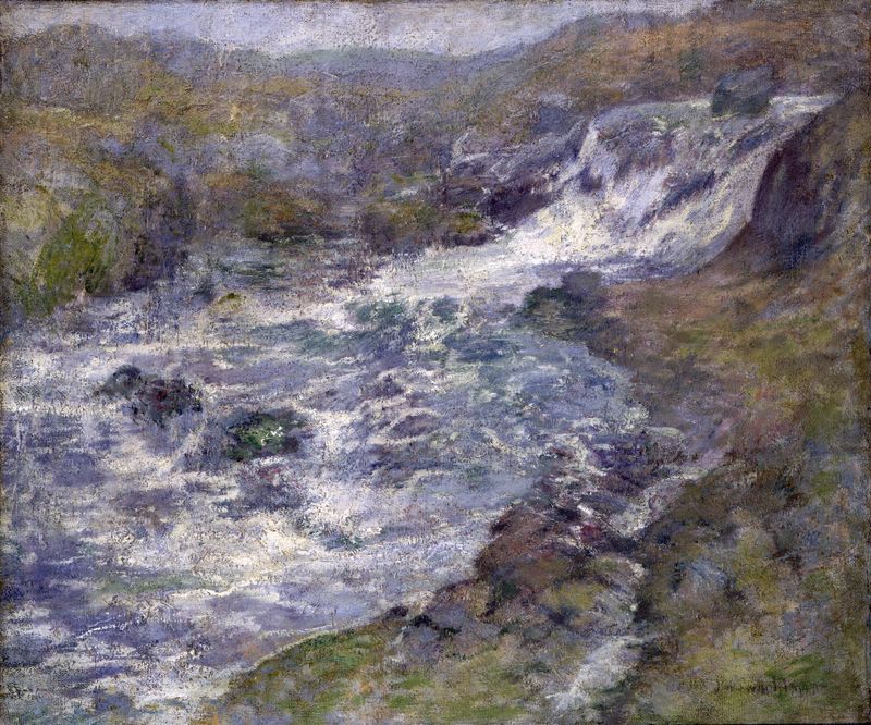 The Torrent de John Henry Twachtman, pintura a óleo que retrata água corrente e o movimento da natureza.