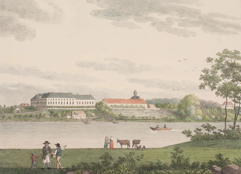 Augustenborg Slot en el campo danés, pintura al óleo de Søren L. Lange