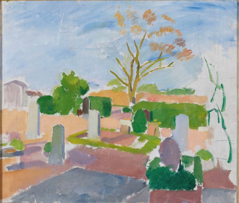 Graveyard scene with gravestones, light and shadow by Karl Isakson