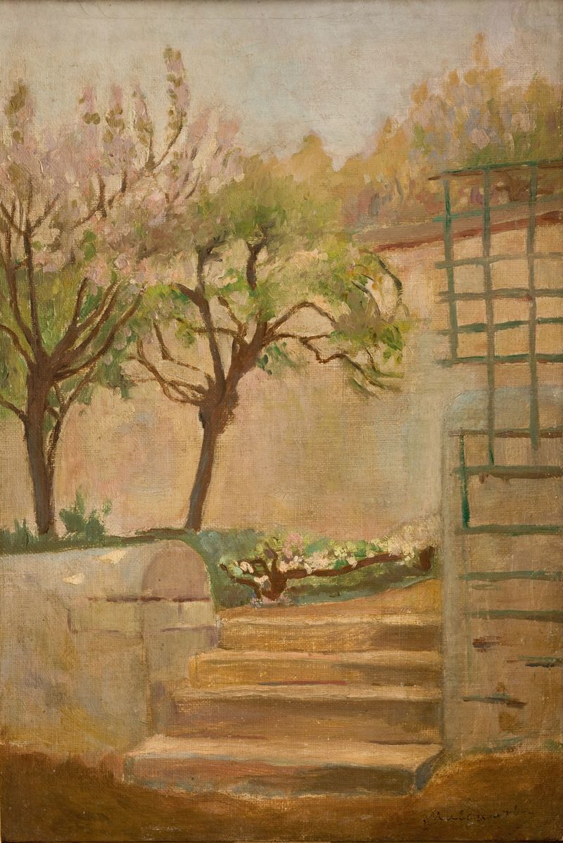 Landscape with Small Stairs by Jacek Malczewski, oil painting depicting a serene path through nature.