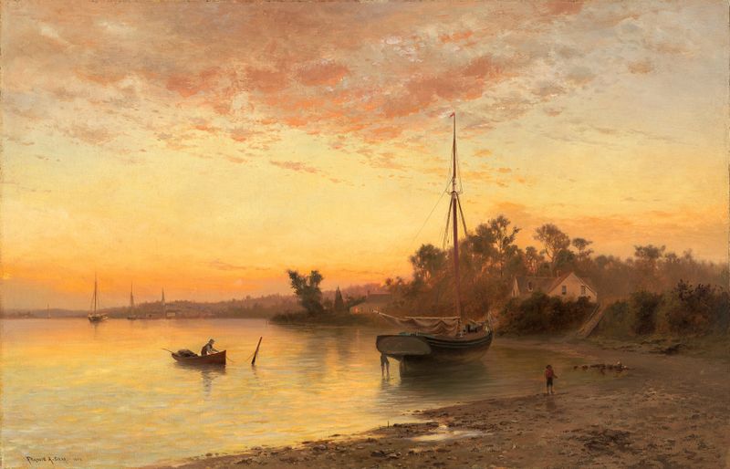 Seaside scene with gentle waves and horizon, oil on canvas by Francis Augustus Silva