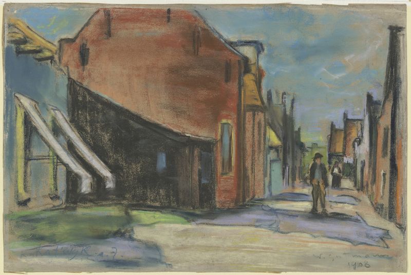 Landscape of a narrow pathway and buildings by Wilhelm Gutmann, Impressionism