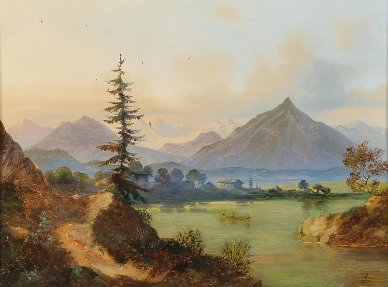 Lake in a mountain landscape, oil on canvas by Adolf Heinrich Lier