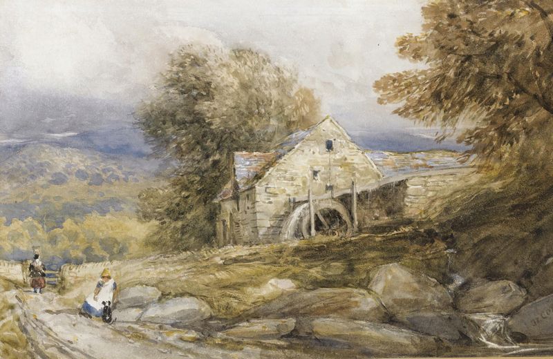 Landscape of an overshot mill in North Wales by David Cox, oil painting