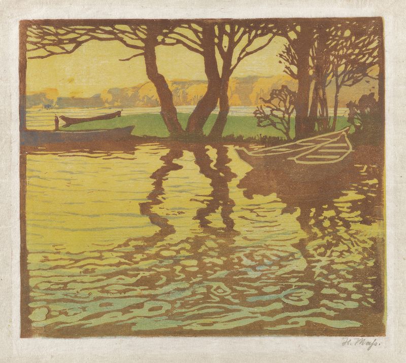 Reflections by Helene Mass, Impressionism, depicting water and reflections