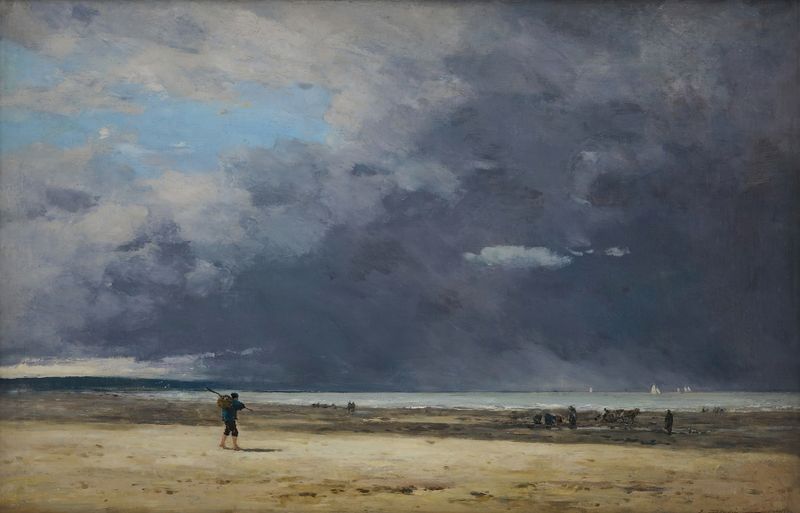 Pintura al óleo de Eugène Boudin que representa la marea baja en Deauville