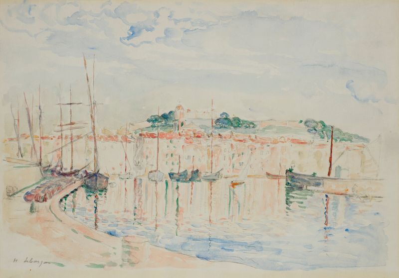 Le Port de Saint-Tropez óleo de Henri Lebasque que muestra barcos en aguas tranquilas