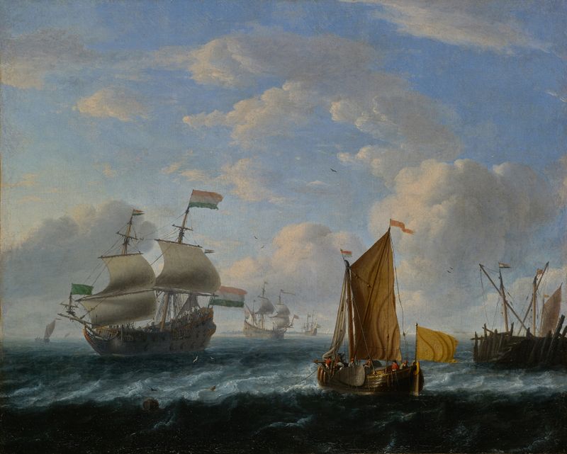 Dutch Warships, óleo sobre tela de Follower of Ludolf Backhuysen