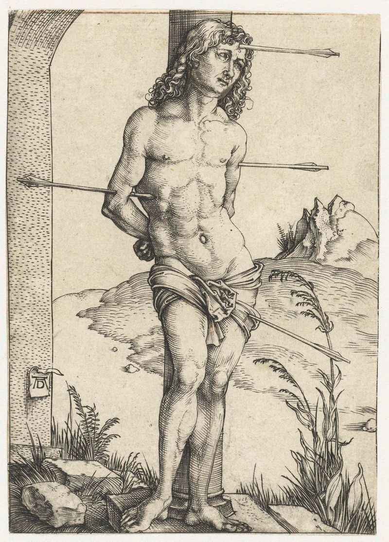 Gravura Heilige Sebastiaan de Albrecht Dürer mostrando São Sebastião perfurado por flechas.