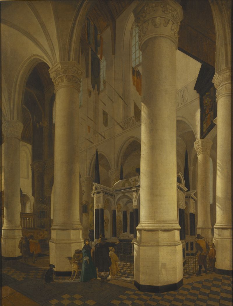 Interior of Nieuwe Kerk with the Tomb of William I, oil on canvas by Gerard Houckgeest
