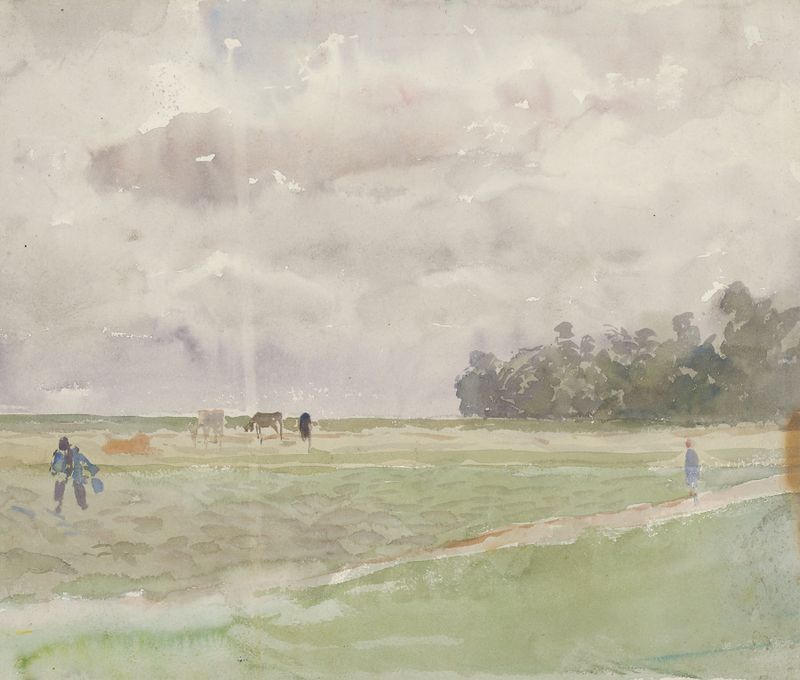 Campo bajo la nube de Ladislav Mednyánszky, pintura al óleo que representa un paisaje sereno.