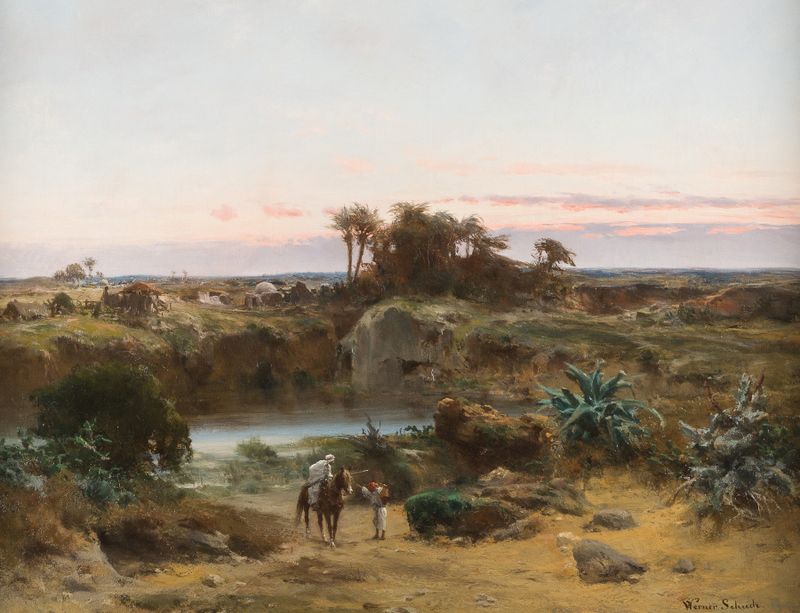 Oasis en el desierto, óleo sobre lienzo de Werner Wilhelm Gustav Schuch