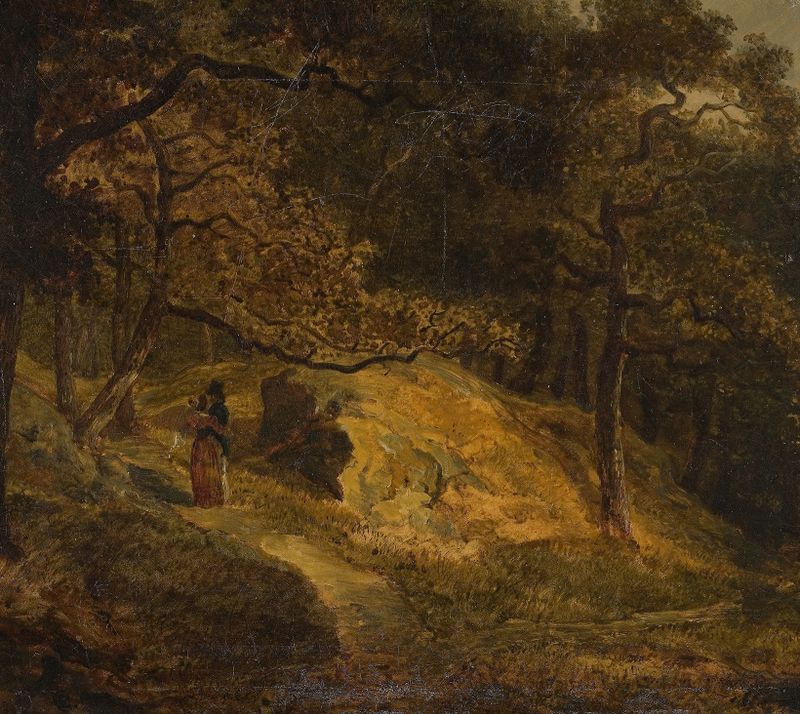 Landscape oil painting by Christian Ezdorf depicting water and trees at Djurgården in Stockholm