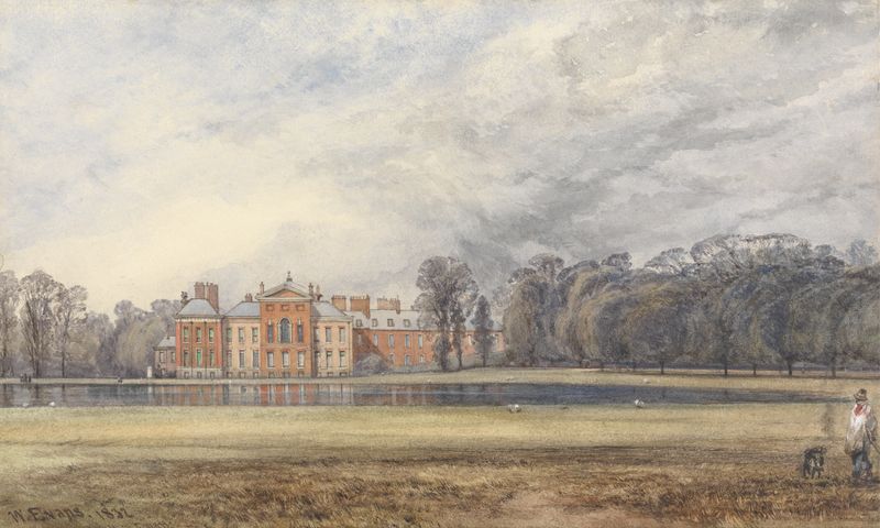Landscape oil painting by William Evans of Bristol depicting Kensington Palace and Round Pond