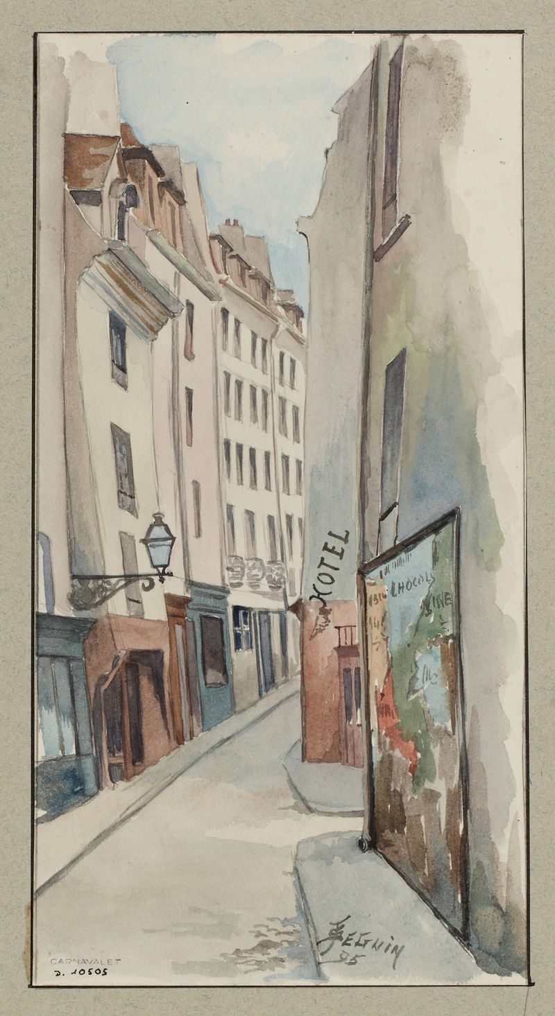 Escena figurativa de una figura solitaria en Rue Zacharie, pintura al óleo de F. Séguin