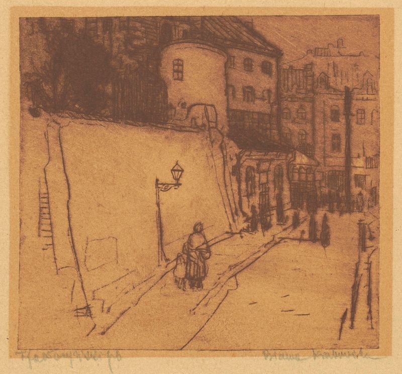 La Puerta de Cracovia de Feliks Jabłczyński, medio desconocido, que representa un arco y ladrillos desgastados.