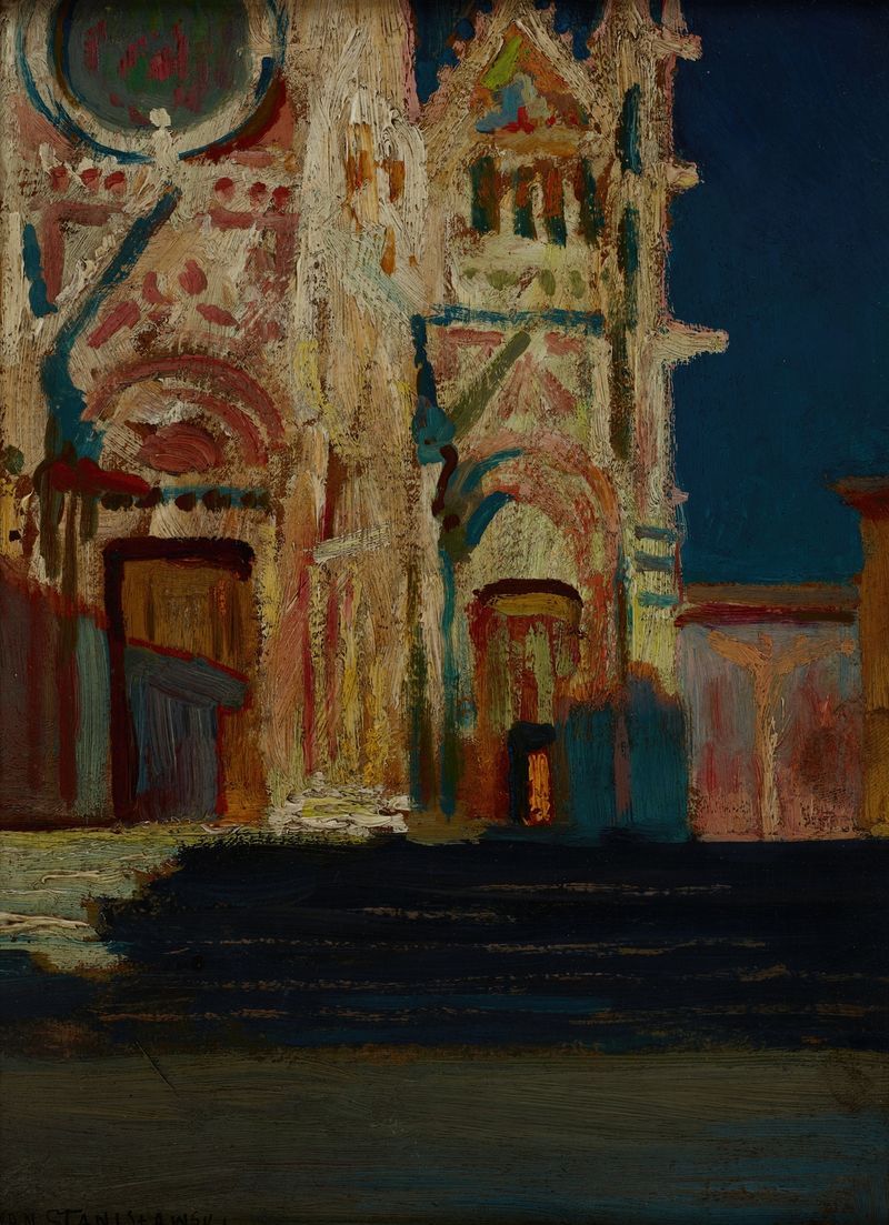 Catedral em Siena de Jan Stanisławski, pintura a óleo que retrata detalhes arquitetônicos e luz suave.