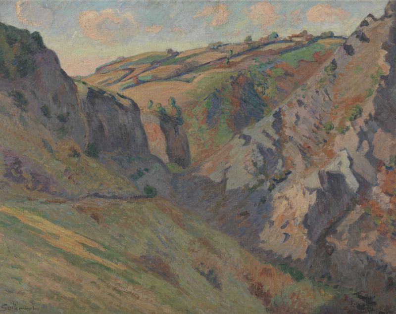 Paisaje con montañas y río, óleo sobre lienzo de Armand Guillaumin