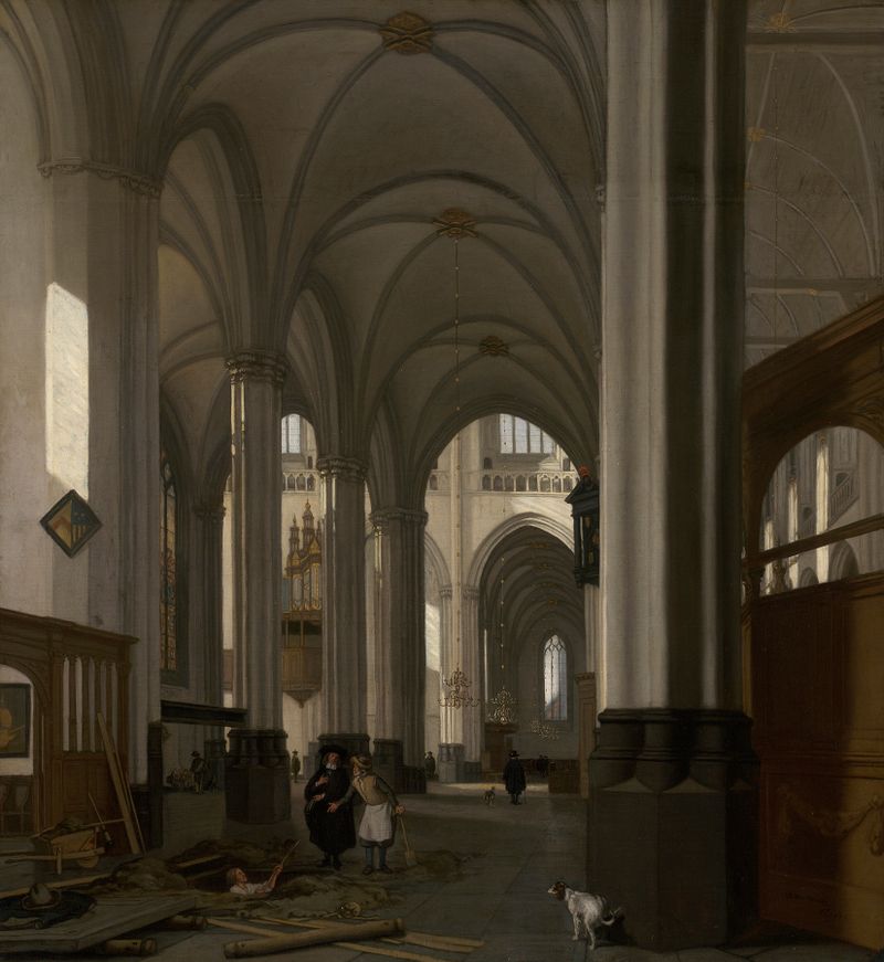 Interior of the Nieuwe Kerk, Amsterdam, oil on canvas by Emanuel de Witte