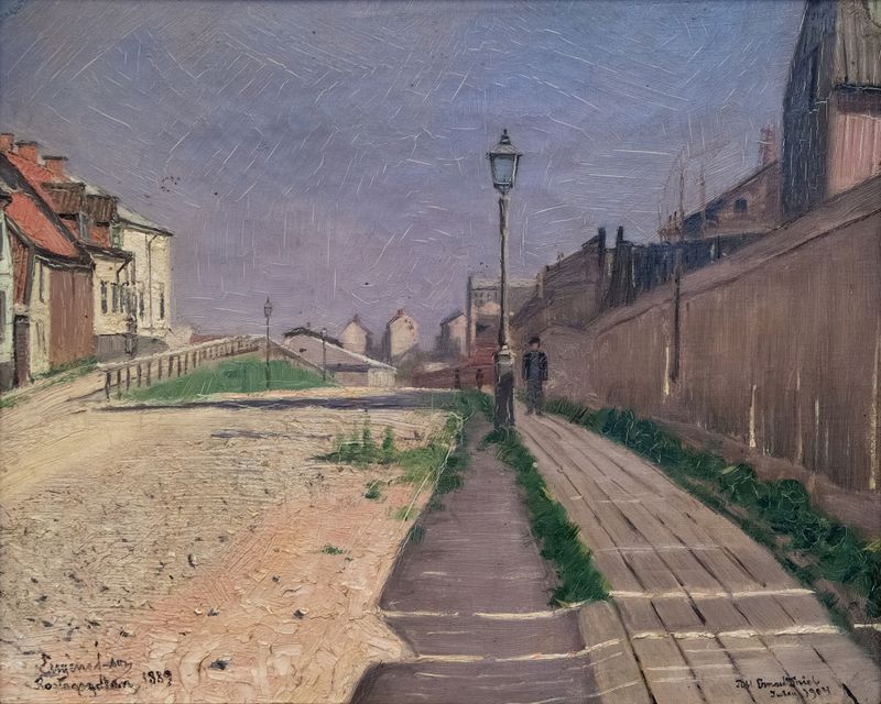 Roslagsgatan by Eugène Jansson, oil on canvas depicting a twilight street scene