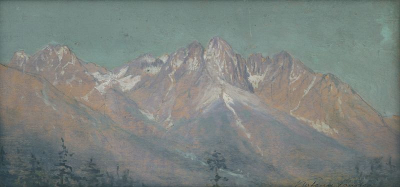 Landscape of mountains and turbulent skies in oil painting by Ferdinand Katona
