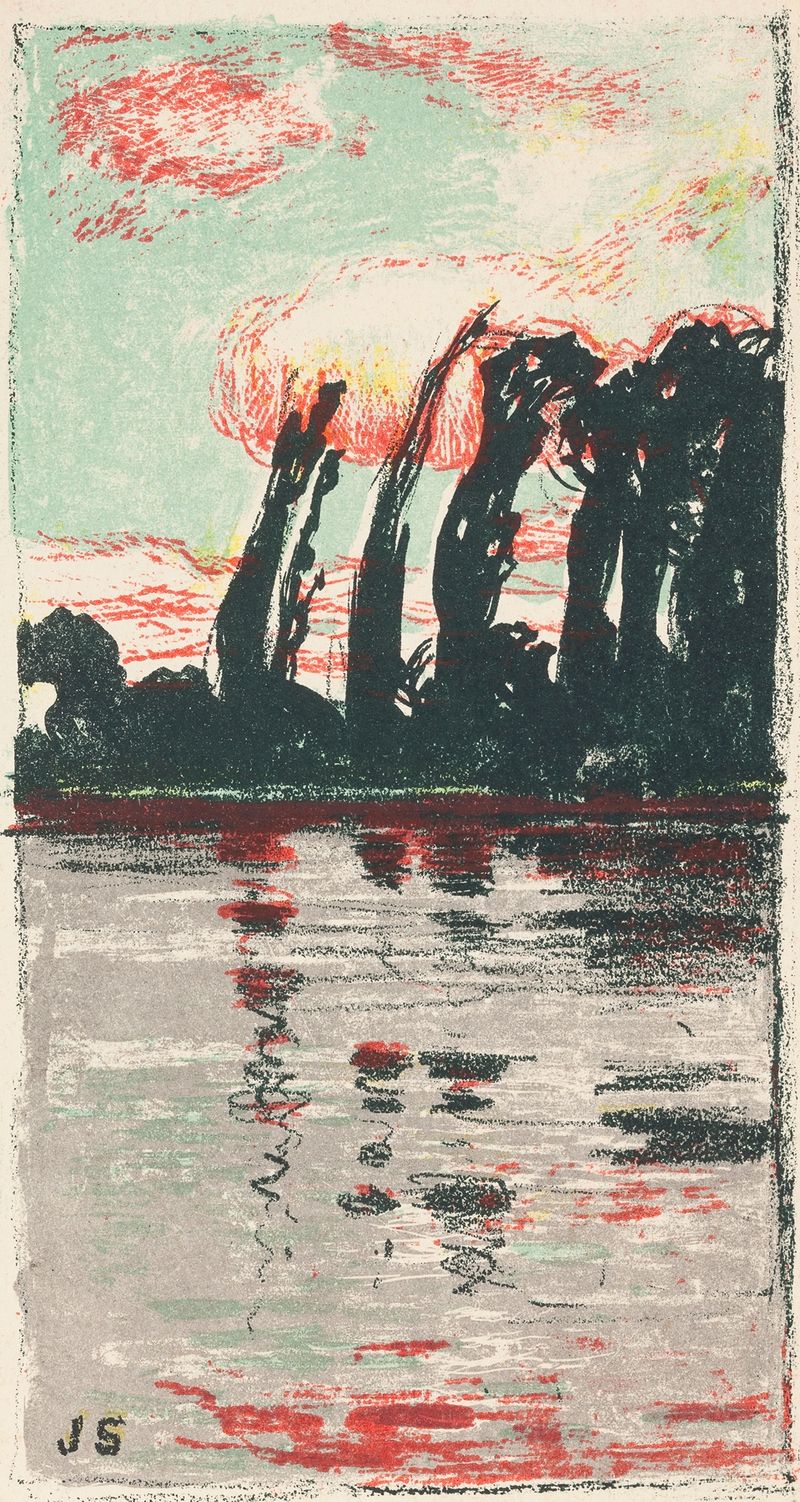 Paisaje con altos álamos y luz filtrada por el sol de Jan Stanisławski, pintura al óleo