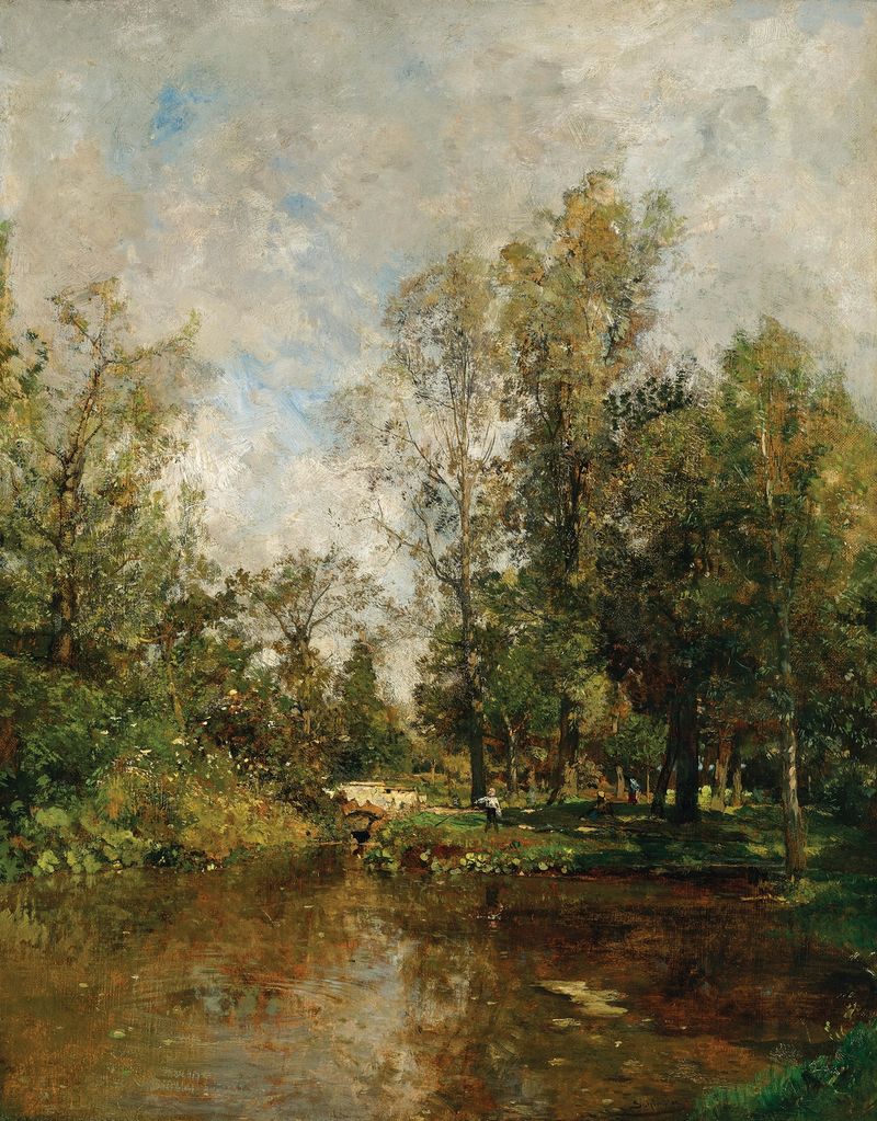 Paisaje impresionista de Emil Jakob Schindler, que representa un bosque con luz filtrada.