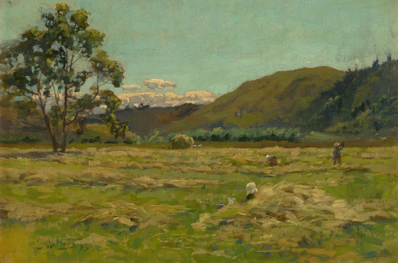 Harvest de James Nairn, pintura a óleo mostrando um trabalhador em um campo de grãos