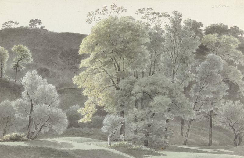 Paisagem com árvores e luz do sol de Josephus Augustus Knip, óleo sobre tela