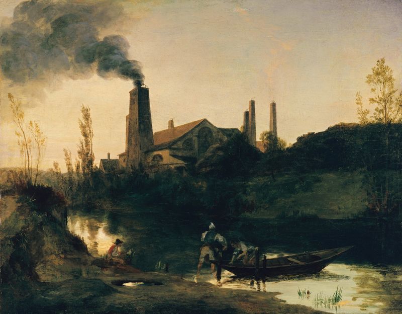The Neustadt-Eberswalde Rolling Mill by Carl Blechen, oil painting depicting an industrial scene.