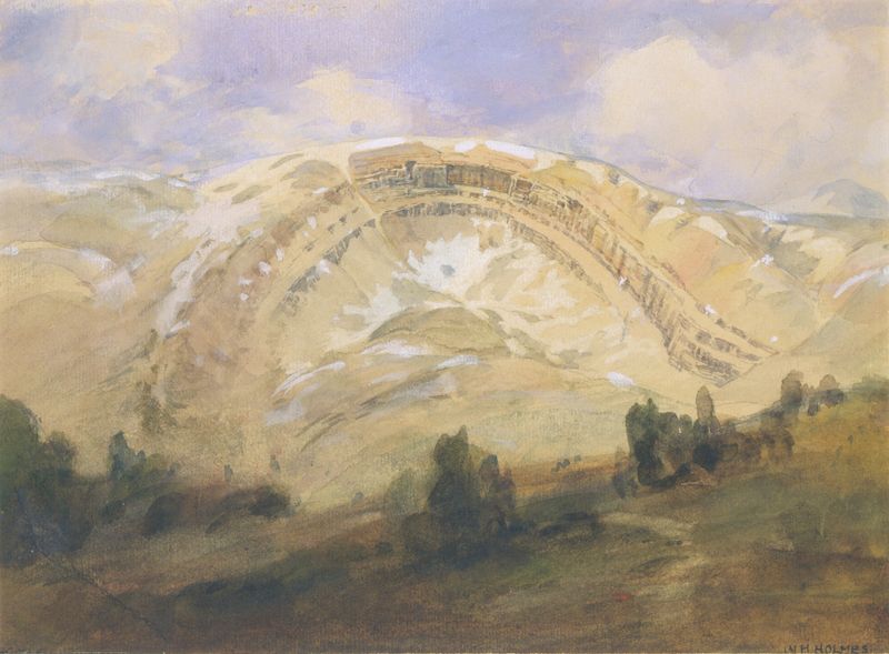 Folded Strata, A Great Geological Arch, Colorado by William Henry Holmes, watercolor on paper