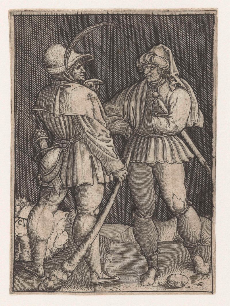 Gravura de Monogrammist AC mostrando figuras em roupas do século XVI