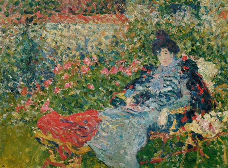 Retrato de Gabrielle Valtat en un jardín, óleo sobre lienzo de Louis Valtat