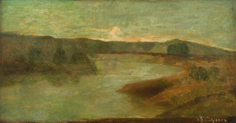 Rivière, Italie by Jean-Baptiste Carpeaux, oil on canvas depicting a tranquil river landscape.