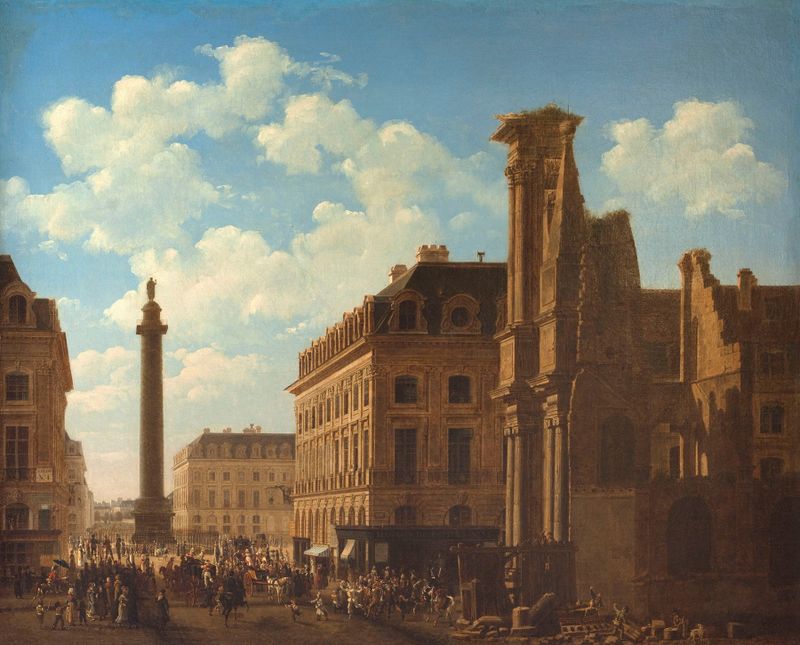 La place Vendôme et la rue de Castiglione, with ruins of the church by Etienne Bouhot, oil painting
