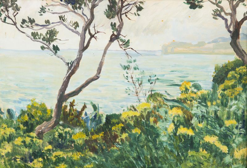 Cena marinha com ondas e horizonte de Antonín Hudeček, pintura a óleo