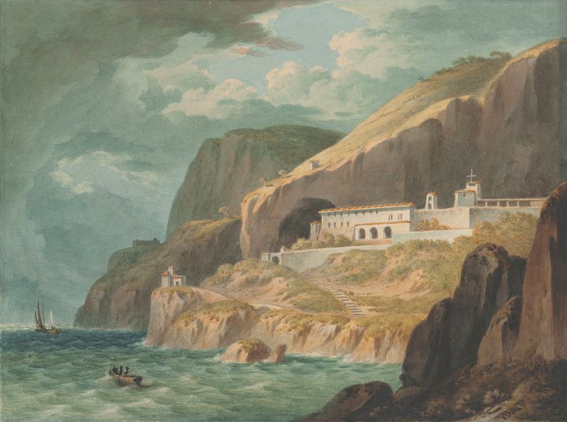 Landscape of a convent at Amalfi, Italy, by John Warwick Smith, oil painting